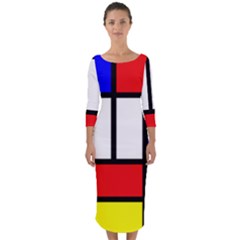 Mondrian-red-blue-yellow Quarter Sleeve Midi Bodycon Dress by Amaryn4rt