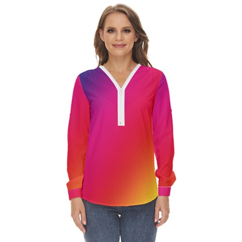 Rainbow Colors Zip Up Long Sleeve Blouse by Amaryn4rt