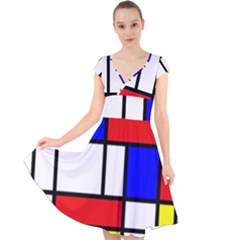 Mondrian-red-blue-yellow Cap Sleeve Front Wrap Midi Dress by Amaryn4rt