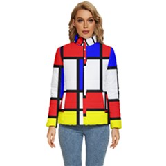 Mondrian-red-blue-yellow Women s Puffer Bubble Jacket Coat by Amaryn4rt