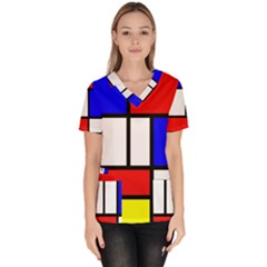 Mondrian-red-blue-yellow Women s V-neck Scrub Top by Amaryn4rt