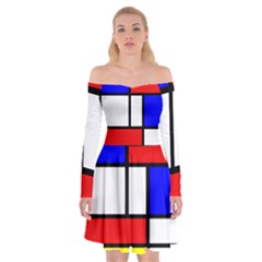 Mondrian-red-blue-yellow Off Shoulder Skater Dress by Amaryn4rt