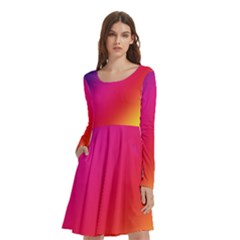 Rainbow Colors Long Sleeve Knee Length Skater Dress With Pockets by Amaryn4rt