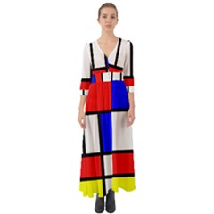 Mondrian-red-blue-yellow Button Up Boho Maxi Dress by Amaryn4rt