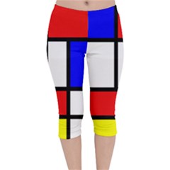 Mondrian-red-blue-yellow Velvet Capri Leggings  by Amaryn4rt