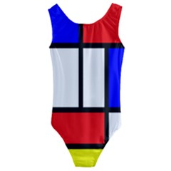 Mondrian-red-blue-yellow Kids  Cut-out Back One Piece Swimsuit by Amaryn4rt