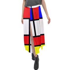 Mondrian-red-blue-yellow Velour Split Maxi Skirt by Amaryn4rt