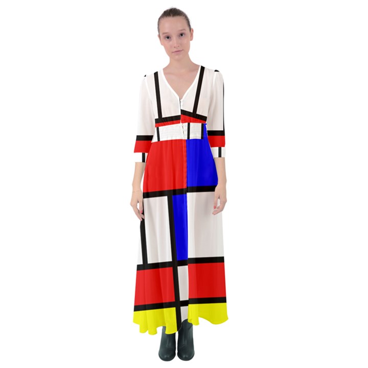 Mondrian-red-blue-yellow Button Up Maxi Dress