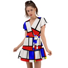 Mondrian-red-blue-yellow Flutter Sleeve Wrap Dress by Amaryn4rt