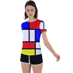 Mondrian-red-blue-yellow Back Circle Cutout Sports T-shirt by Amaryn4rt