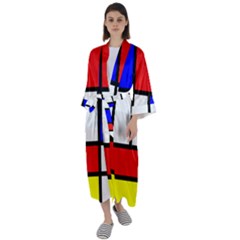 Mondrian-red-blue-yellow Maxi Satin Kimono by Amaryn4rt