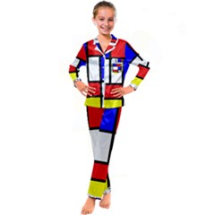 Mondrian-red-blue-yellow Kids  Satin Long Sleeve Pajamas Set by Amaryn4rt