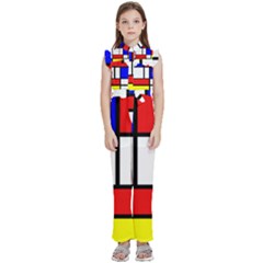 Mondrian-red-blue-yellow Kids  Sleeveless Ruffle Edge Band Collar Chiffon One Piece by Amaryn4rt