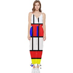 Mondrian-red-blue-yellow Sleeveless Tie Ankle Chiffon Jumpsuit by Amaryn4rt