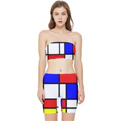 Mondrian-red-blue-yellow Stretch Shorts And Tube Top Set by Amaryn4rt