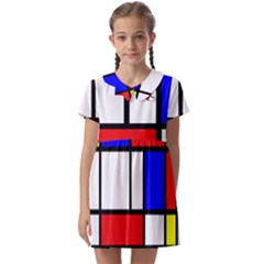 Mondrian-red-blue-yellow Kids  Asymmetric Collar Dress by Amaryn4rt