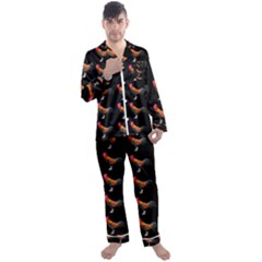 Background-pattern-chicken-fowl Men s Long Sleeve Satin Pajamas Set