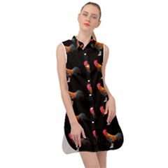 Background-pattern-chicken-fowl Sleeveless Shirt Dress by Amaryn4rt