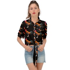 Background-pattern-chicken-fowl Tie Front Shirt  by Amaryn4rt