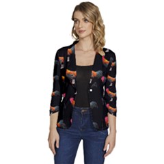 Background-pattern-chicken-fowl Women s One-button 3/4 Sleeve Short Jacket