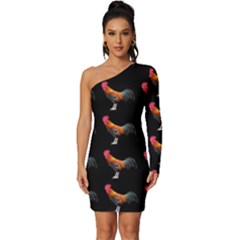 Background-pattern-chicken-fowl Long Sleeve One Shoulder Mini Dress by Amaryn4rt