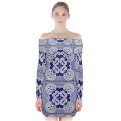 Ceramic-portugal-tiles-wall Long Sleeve Off Shoulder Dress by Amaryn4rt