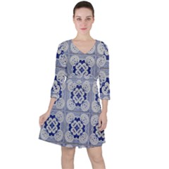 Ceramic-portugal-tiles-wall Quarter Sleeve Ruffle Waist Dress by Amaryn4rt