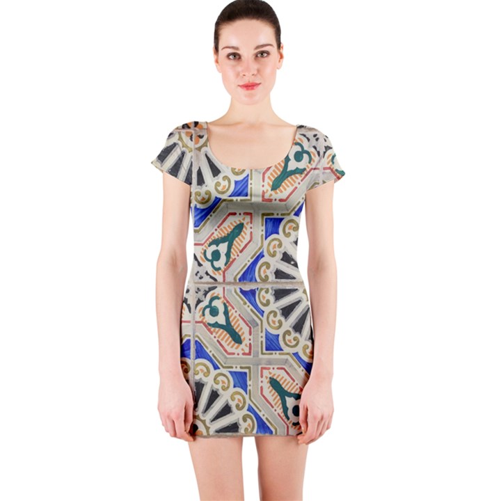 Ceramic-portugal-tiles-wall- Short Sleeve Bodycon Dress