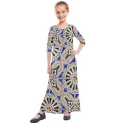 Ceramic-portugal-tiles-wall- Kids  Quarter Sleeve Maxi Dress by Amaryn4rt