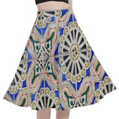 Ceramic-portugal-tiles-wall- A-line Full Circle Midi Skirt With Pocket by Amaryn4rt