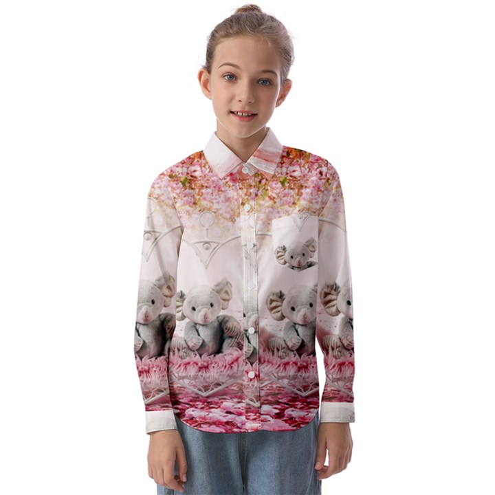 Elephant-heart-plush-vertical-toy Kids  Long Sleeve Shirt