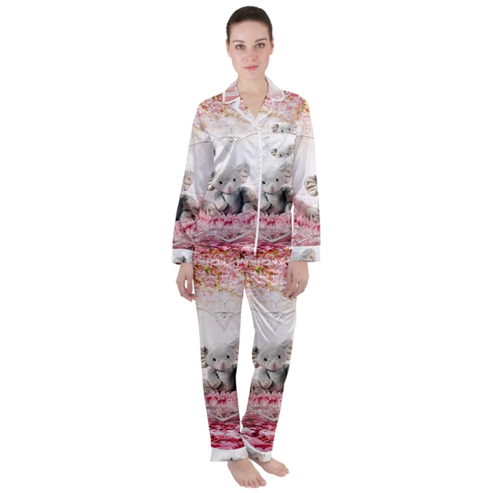 Elephant-heart-plush-vertical-toy Women s Long Sleeve Satin Pajamas Set	