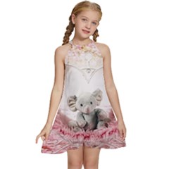 Elephant-heart-plush-vertical-toy Kids  Halter Collar Waist Tie Chiffon Dress by Amaryn4rt