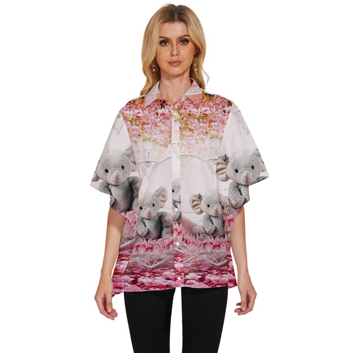 Elephant-heart-plush-vertical-toy Women s Batwing Button Up Shirt