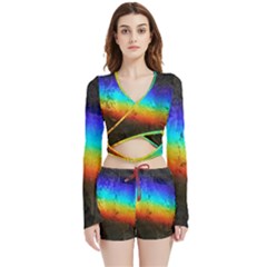 Rainbow-color-prism-colors Velvet Wrap Crop Top And Shorts Set by Amaryn4rt