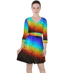 Rainbow-color-prism-colors Quarter Sleeve Ruffle Waist Dress by Amaryn4rt