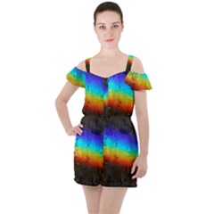 Rainbow-color-prism-colors Ruffle Cut Out Chiffon Playsuit by Amaryn4rt