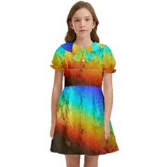 Rainbow-color-prism-colors Kids  Bow Tie Puff Sleeve Dress by Amaryn4rt