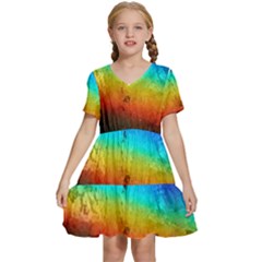 Rainbow-color-prism-colors Kids  Short Sleeve Tiered Mini Dress by Amaryn4rt