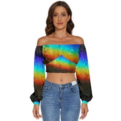 Rainbow-color-prism-colors Long Sleeve Crinkled Weave Crop Top by Amaryn4rt