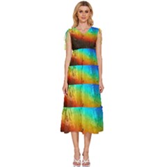 Rainbow-color-prism-colors V-neck Drawstring Shoulder Sleeveless Maxi Dress by Amaryn4rt