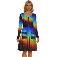 Rainbow-color-prism-colors Long Sleeve Dress With Pocket by Amaryn4rt