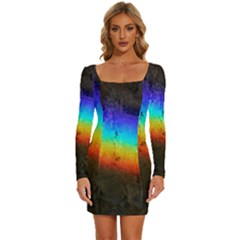 Rainbow-color-prism-colors Long Sleeve Square Neck Bodycon Velvet Dress by Amaryn4rt