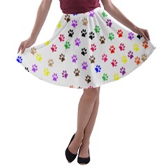 Paw Prints Background A-line Skater Skirt by Amaryn4rt