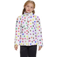 Paw Prints Background Kids  Puffer Bubble Jacket Coat by Amaryn4rt