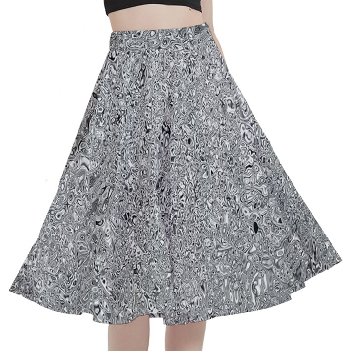 Abstract Flowing And Moving Liquid Metal A-Line Full Circle Midi Skirt With Pocket