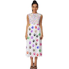 Paw Prints Background Sleeveless Round Neck Midi Dress by Amaryn4rt