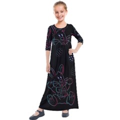 Easter-bunny-hare-rabbit-animal Kids  Quarter Sleeve Maxi Dress by Amaryn4rt