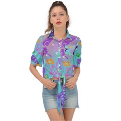 Butterfly Vector Background Tie Front Shirt  by Amaryn4rt