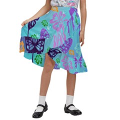 Butterfly Vector Background Kids  Ruffle Flared Wrap Midi Skirt by Amaryn4rt